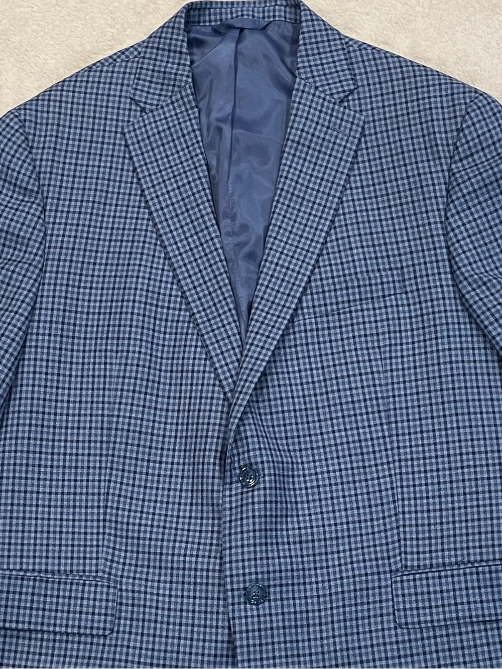 Hart Schaffner Marx Guabello Sobrius Wool Blazer Sport Coat Blue Check Men 48R